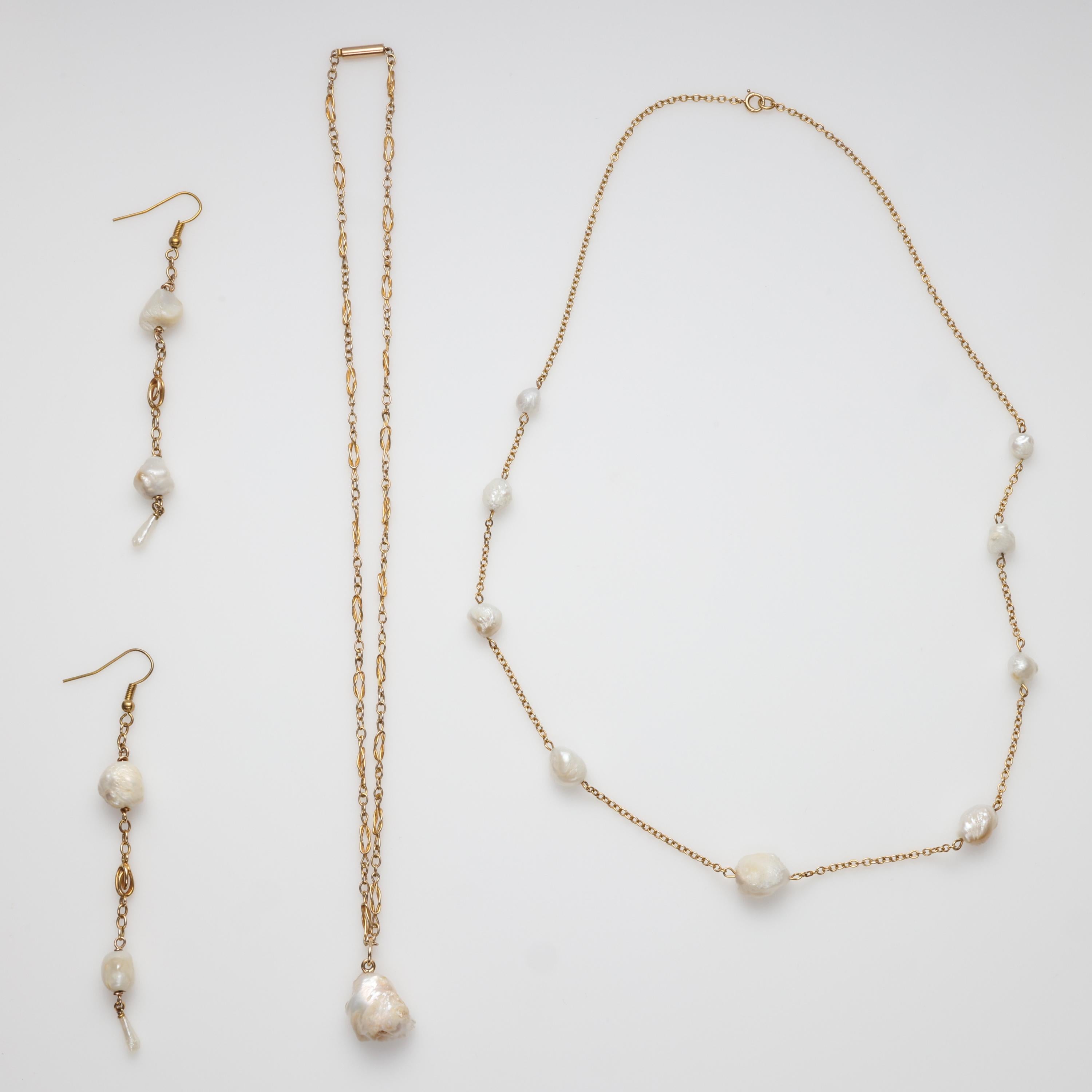 Artisan GIA Certified Natural Pearl Necklace, Pendant, Earring Set Parure For Sale