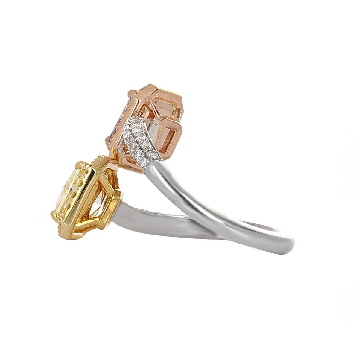 Modern GIA Certified Natural Pink and Yellow Diamond Bypass Ring