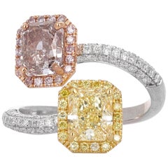 GIA Certified Natural Pink and Yellow Diamond Bypass Ring