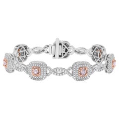 GIA Certified Natural Pink Cushion and White Diamond 5.04 Carat TW Gold Bracelet