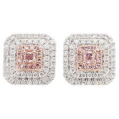 GIA Certified Natural Pink Diamond Cushion 1.10 Carat TW Gold Stud Earrings (Boucles d'oreilles en or)