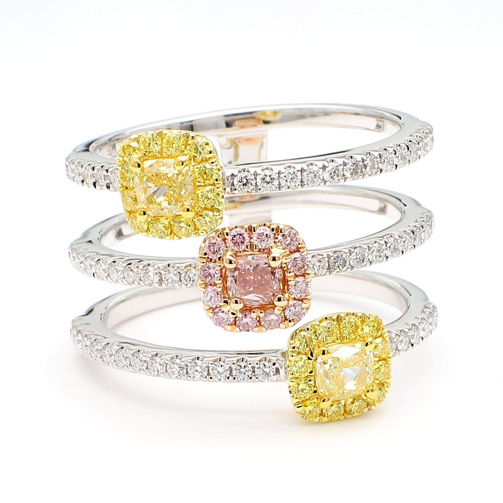 Contemporain Bague cocktail rose naturelle certifiée par le GIA, avec diamant coussin de 1.32 carats poids total en vente