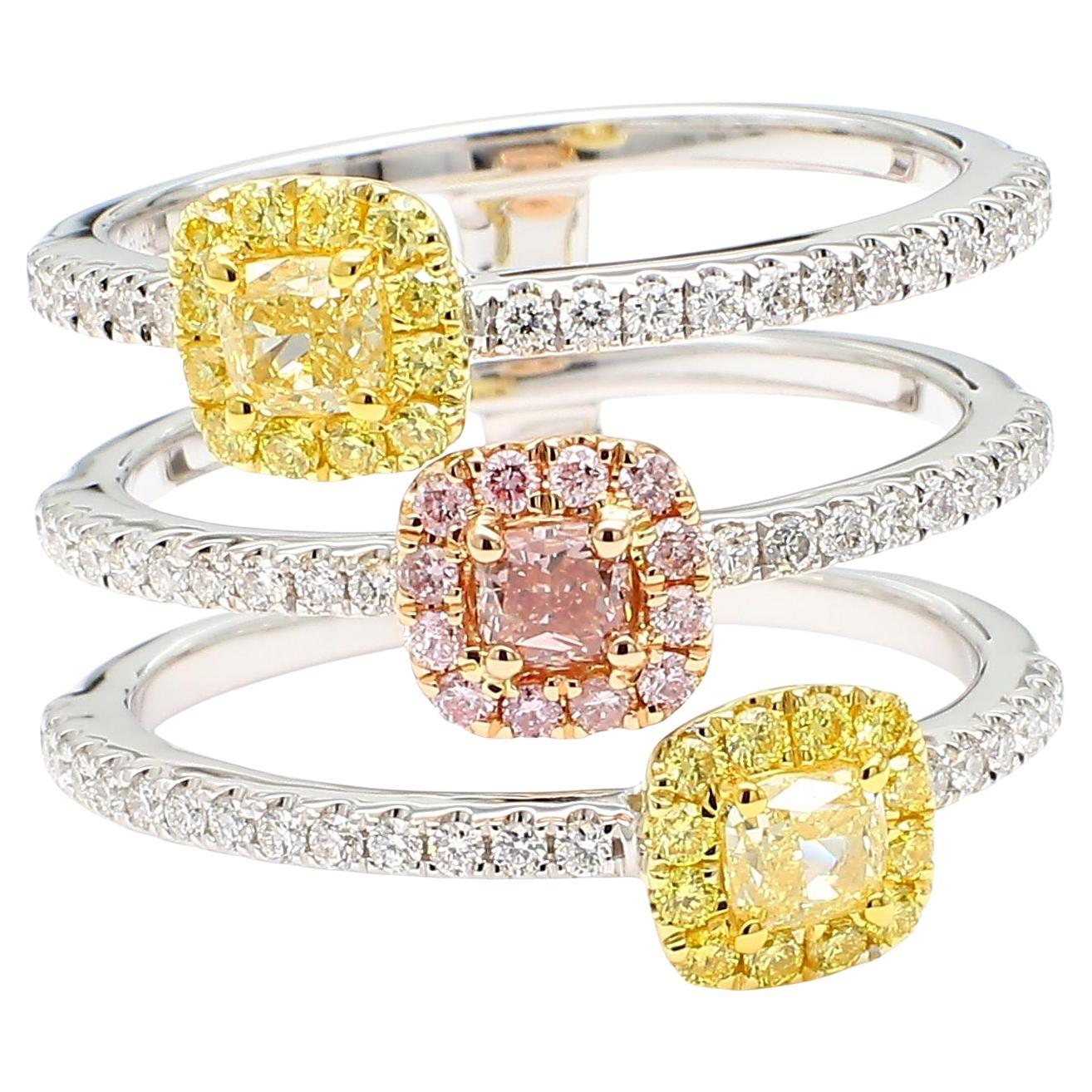 GIA Certified Natural Pink Cushion Diamond 1.32 Carat TW Gold Cocktail Ring