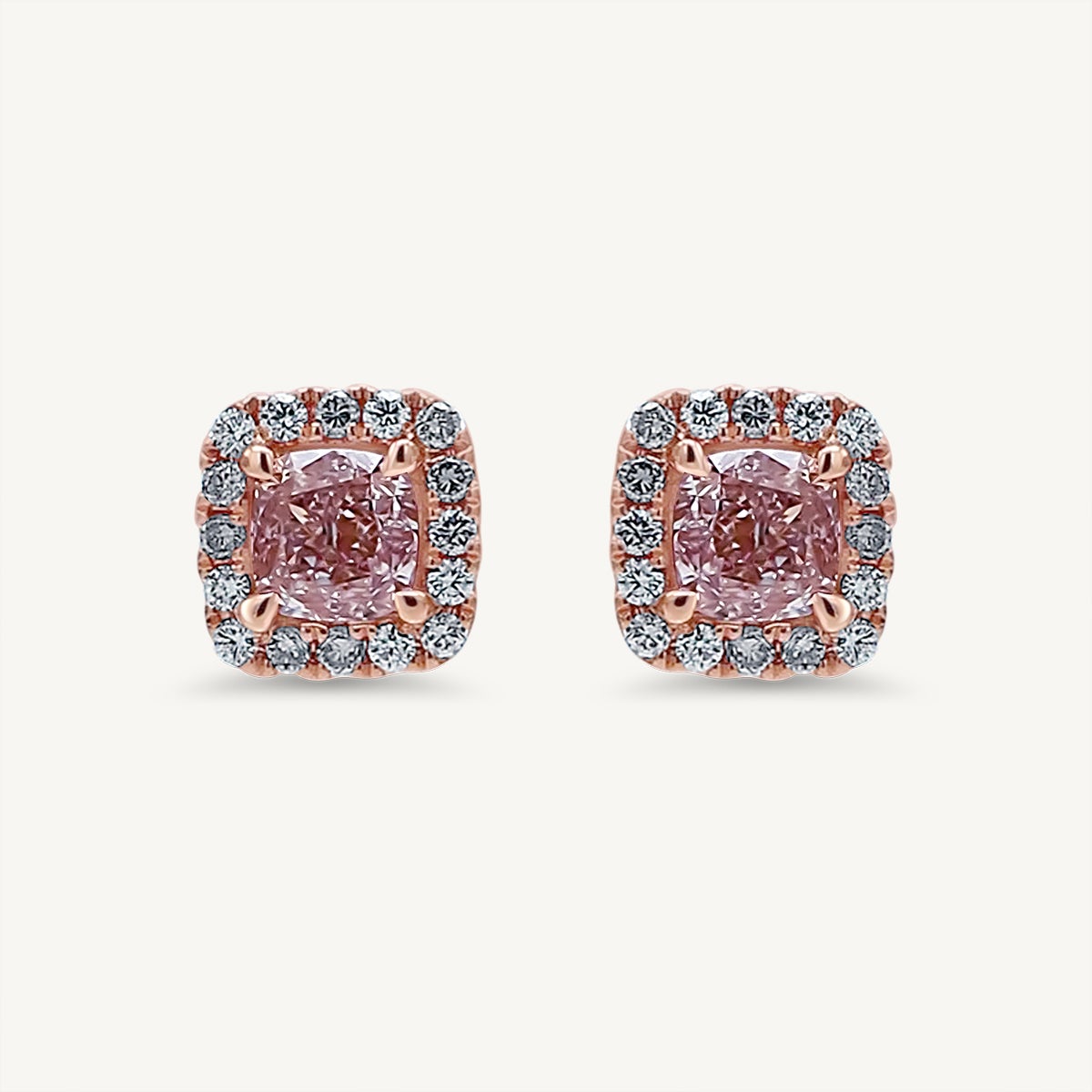 GIA Certified Natural Pink Cushion Diamond 1.74 Carat TW Gold Stud Earrings