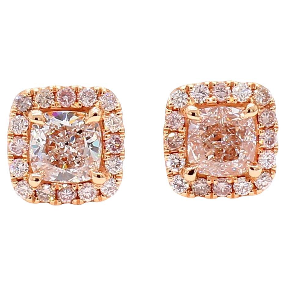 GIA Certified Natural Pink Cushion Diamond 1.74 Carat TW Gold Stud Earrings