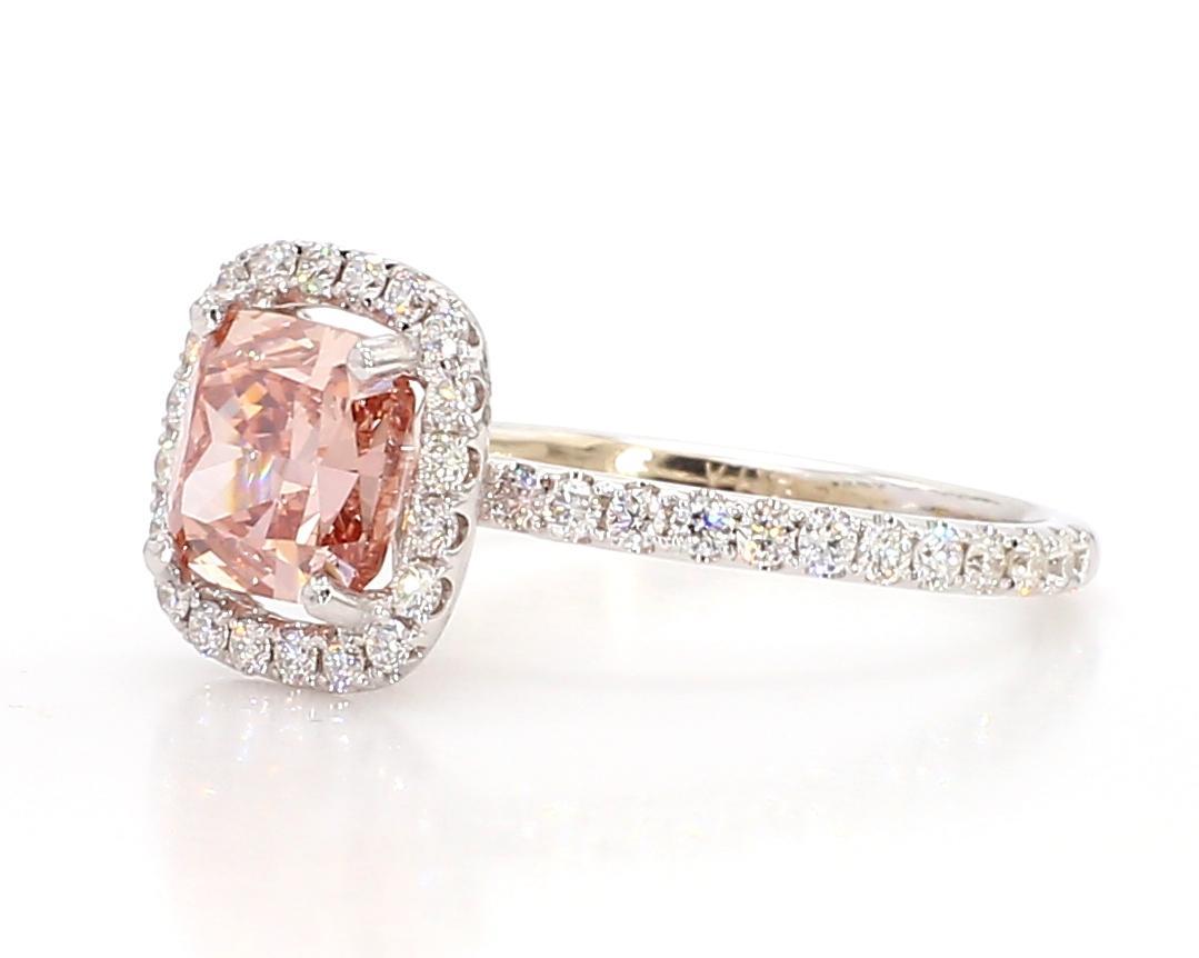 Contemporary GIA Certified Natural Pink Cushion Diamond 2.21 Carat TW Gold Cocktail Ring For Sale
