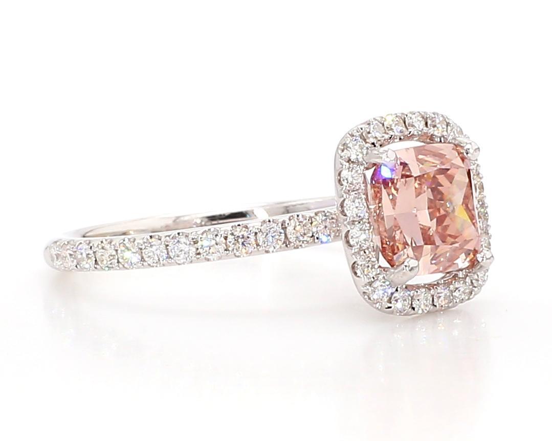 GIA Certified Natural Pink Cushion Diamond 2.21 Carat TW Gold Cocktail Ring For Sale 3