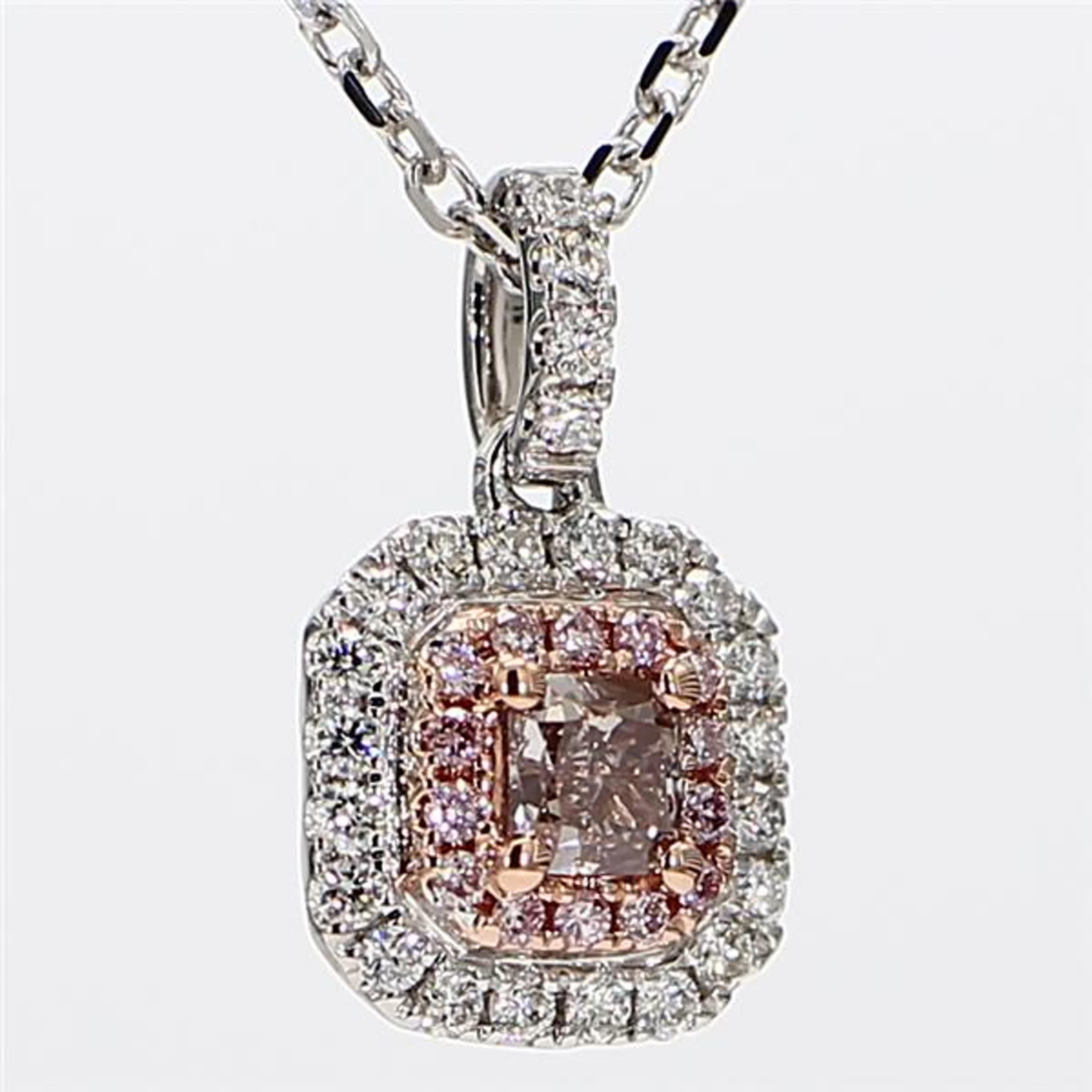 GIA Certified Natural Pink Cushion Diamond .65 Carat TW Gold Drop Pendant For Sale 1