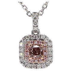 GIA Certified Natural Pink Cushion Diamond .65 Carat TW Gold Drop Pendant