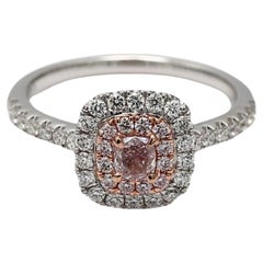 GIA Certified Natural Pink Cushion Diamond .74 Carat TW Gold Cocktail Ring