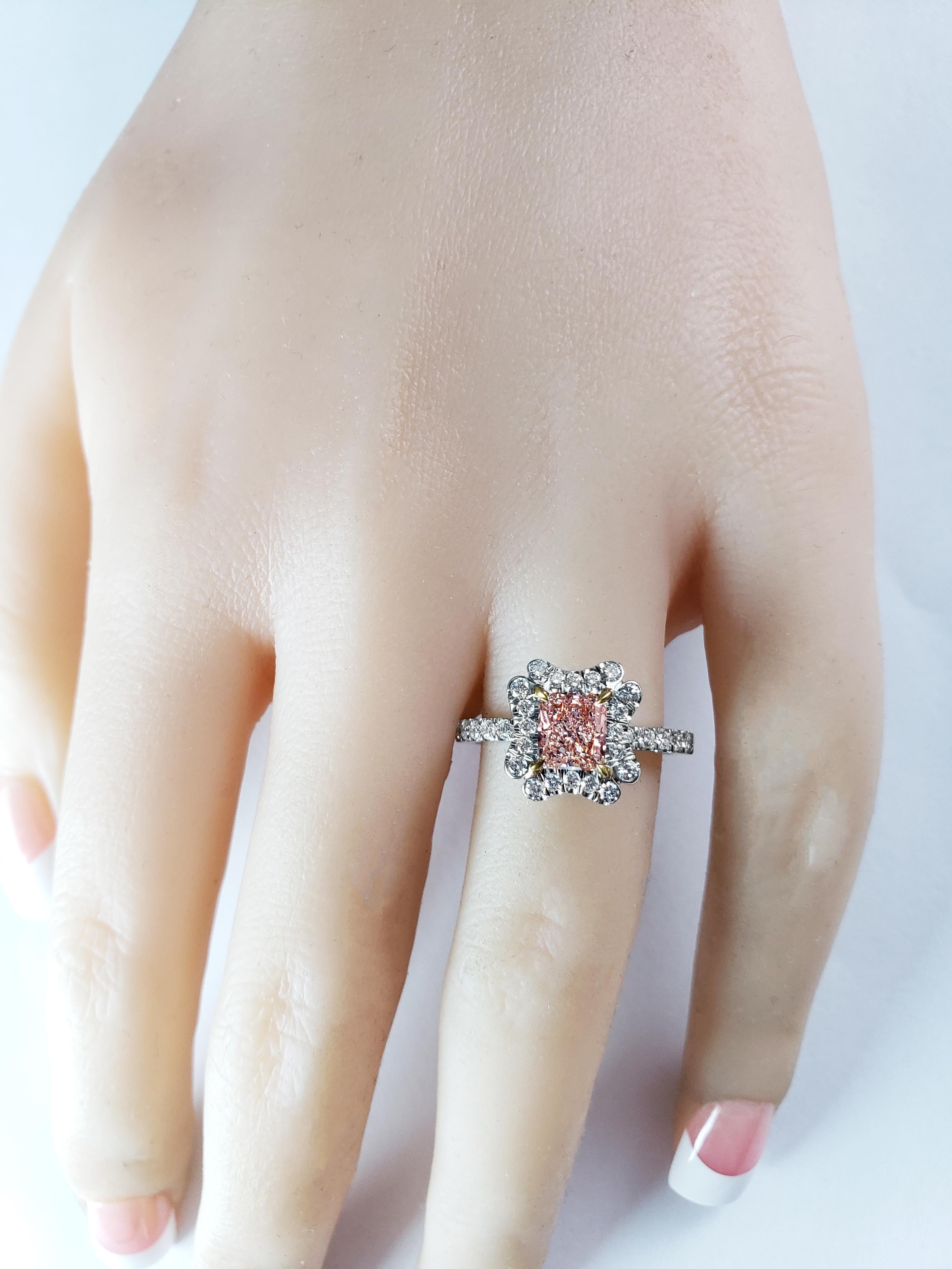 0.80 Carats Radiant Cut Natural Fancy Brownish Pink Diamond  Engagement Ring In New Condition In New York, NY