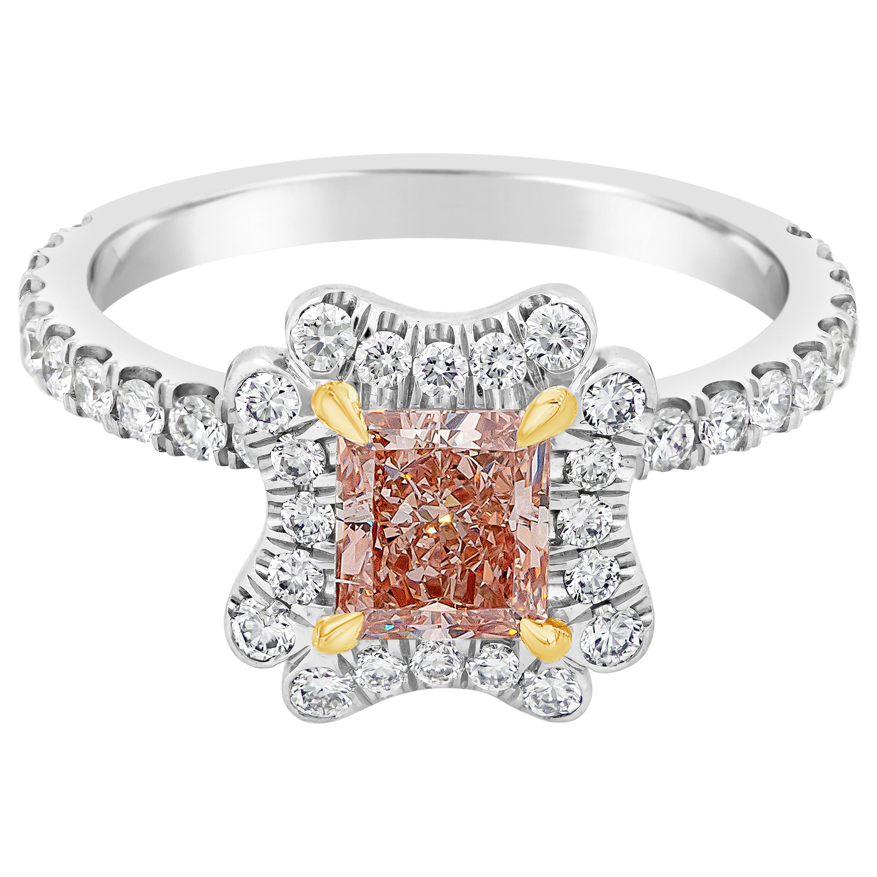 0.80 Carats Radiant Cut Natural Fancy Brownish Pink Diamond  Engagement Ring