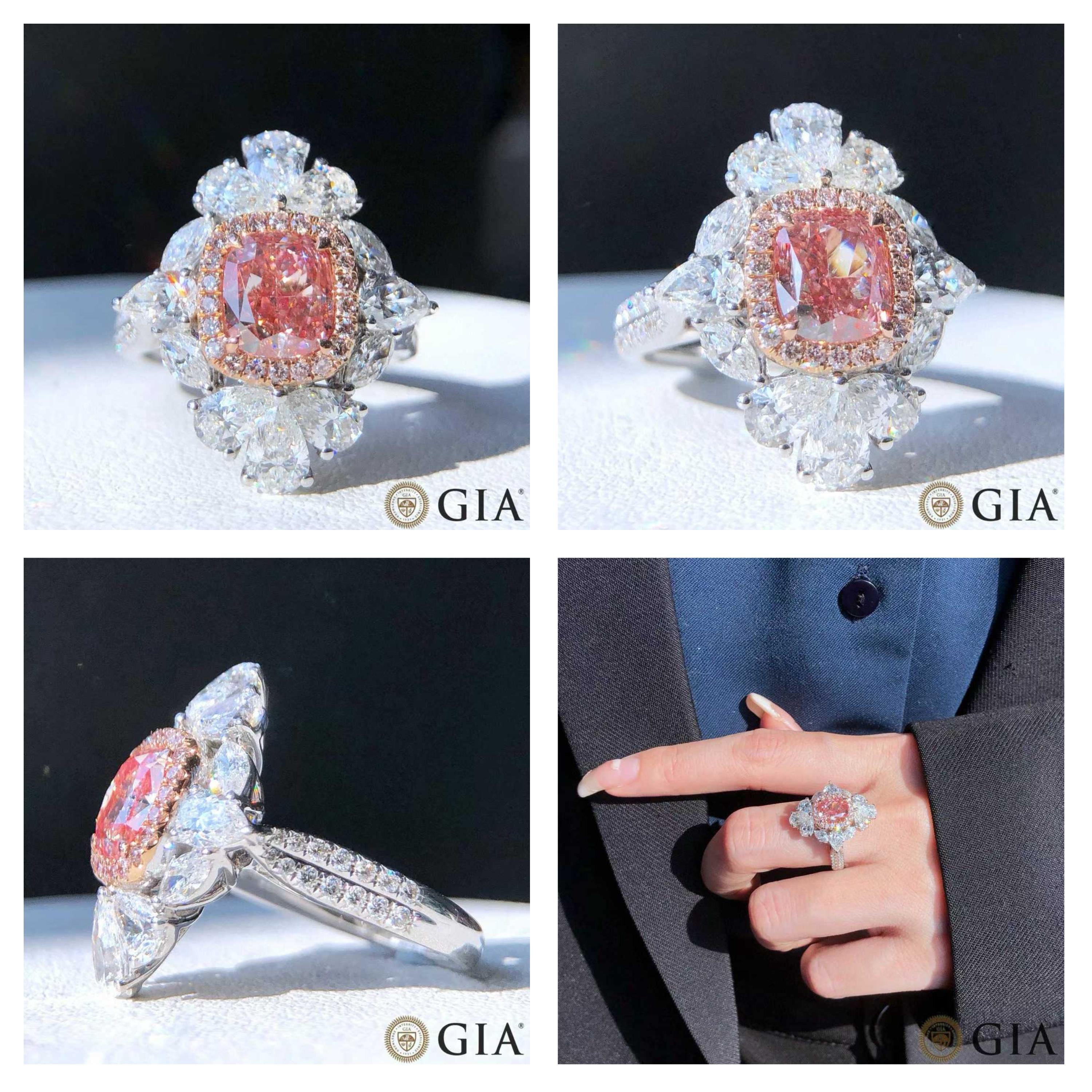 Im Angebot: GIA Certified Natural Pink Diamond Halo White Diamond Ring - Eze Schmuck () 4