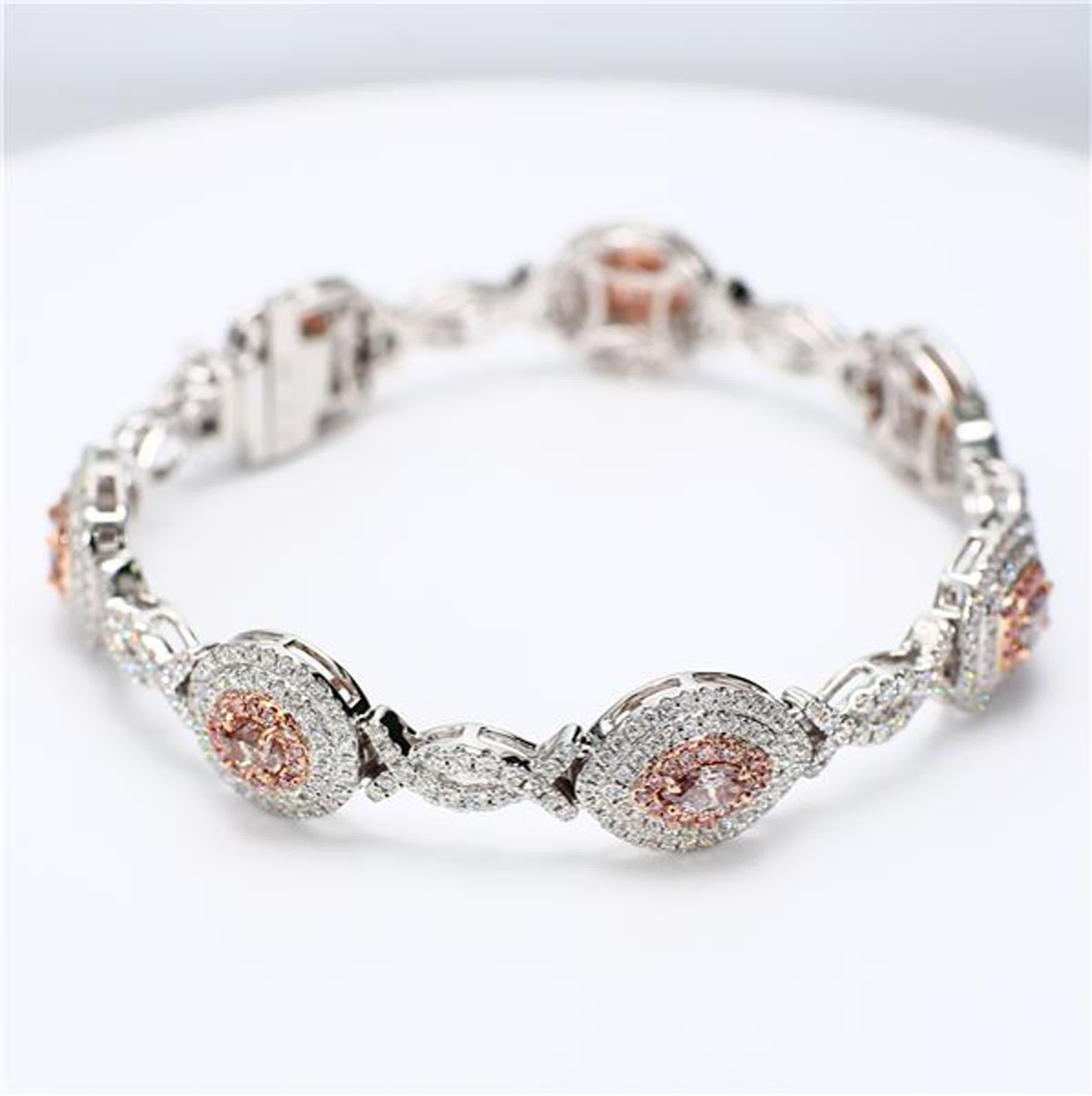 Contemporary GIA Certified Natural Pink Mix and White Diamond 5.78 Carat TW Gold Bracelet For Sale