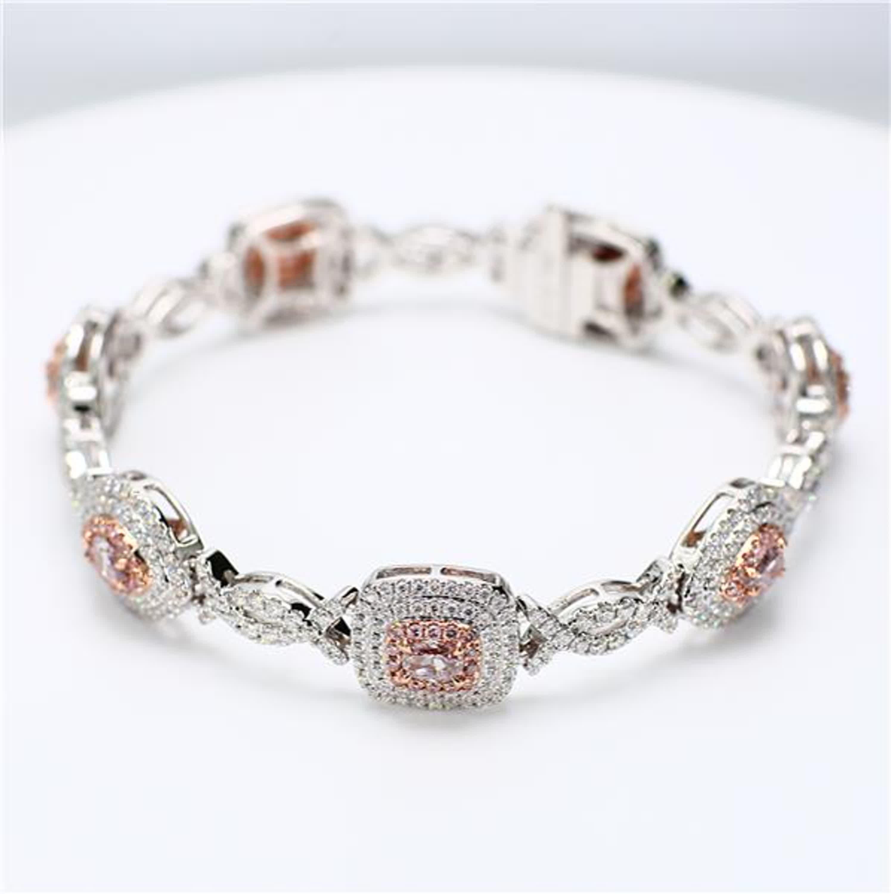 Round Cut GIA Certified Natural Pink Mix and White Diamond 5.78 Carat TW Gold Bracelet For Sale