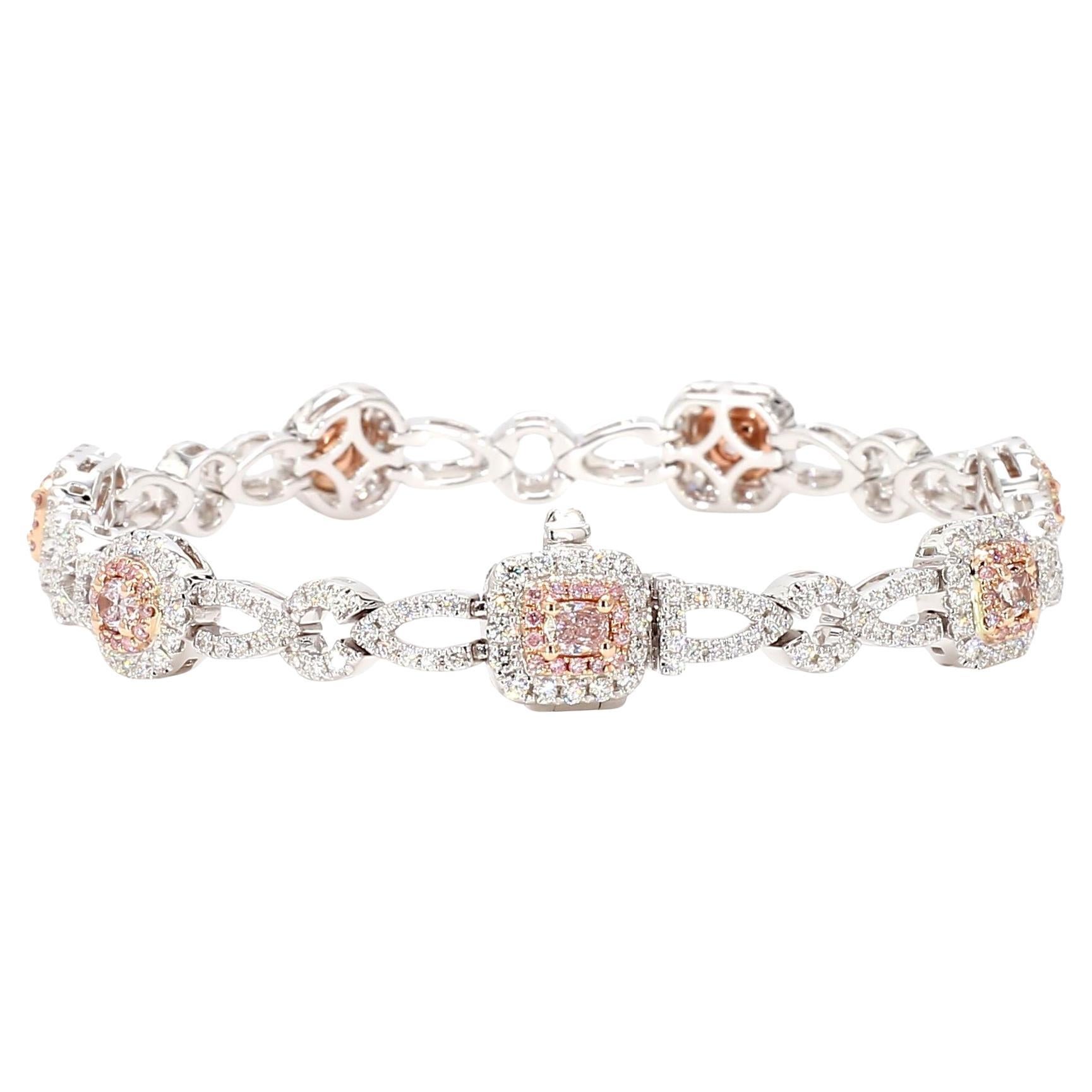 Bracelet tennis en or certifié GIA, avec diamants roses mixtes naturels de 3.52 carats poids total