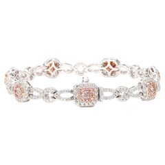 Pulsera de tenis de oro con mezcla de diamantes rosas naturales certificados por GIA de 3.52 quilates TW