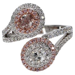 GIA Certified Natural Pink Oval and White Diamond 1.32 Carat TW Gold Ring