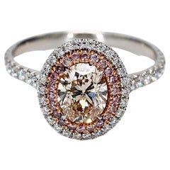 GIA Certified Natural Pink Oval and White Diamond 1.66 Carat TW White Gold Ring