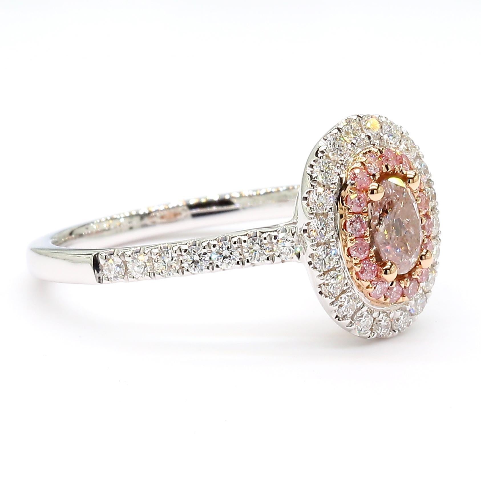 Oval Cut GIA Certified Natural Pink Oval Diamond 0.71 Carat TW Gold Cocktail Ring For Sale
