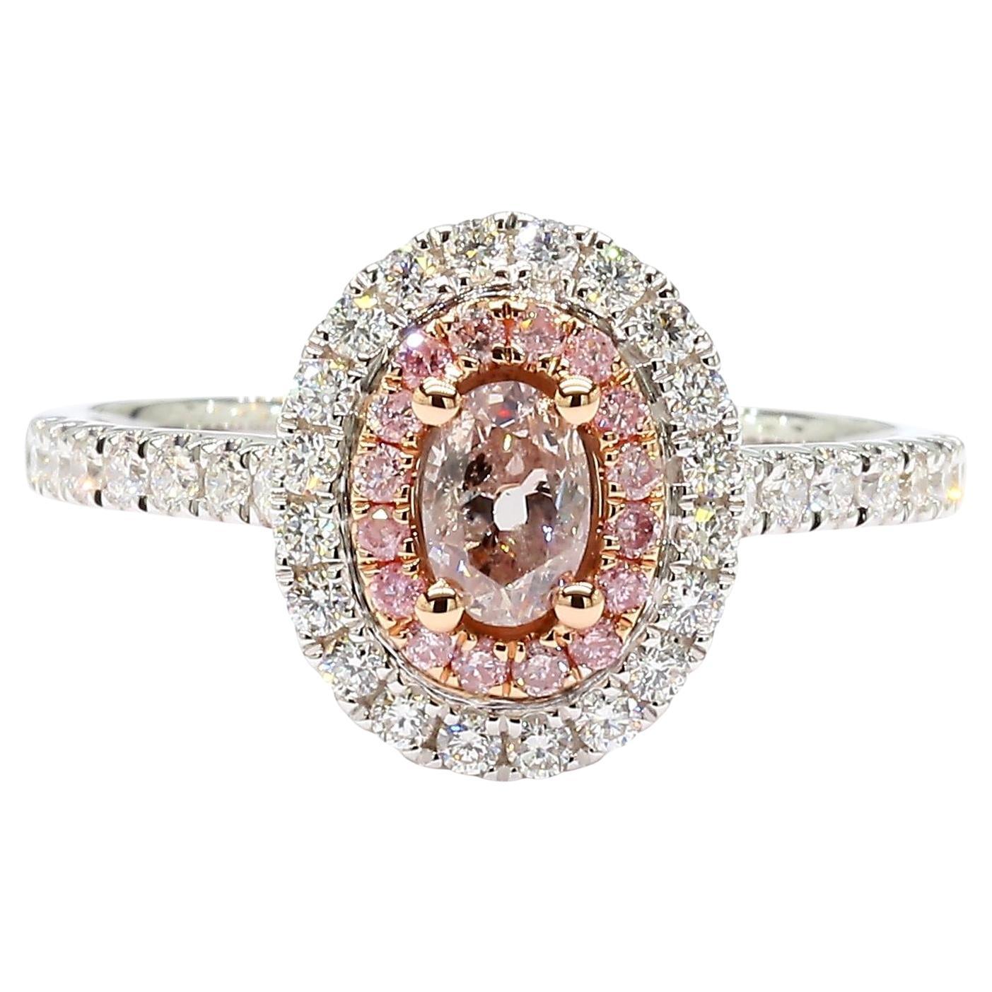 Anello da cocktail in oro con diamante ovale rosa naturale certificato GIA da 0.71 carati TW
