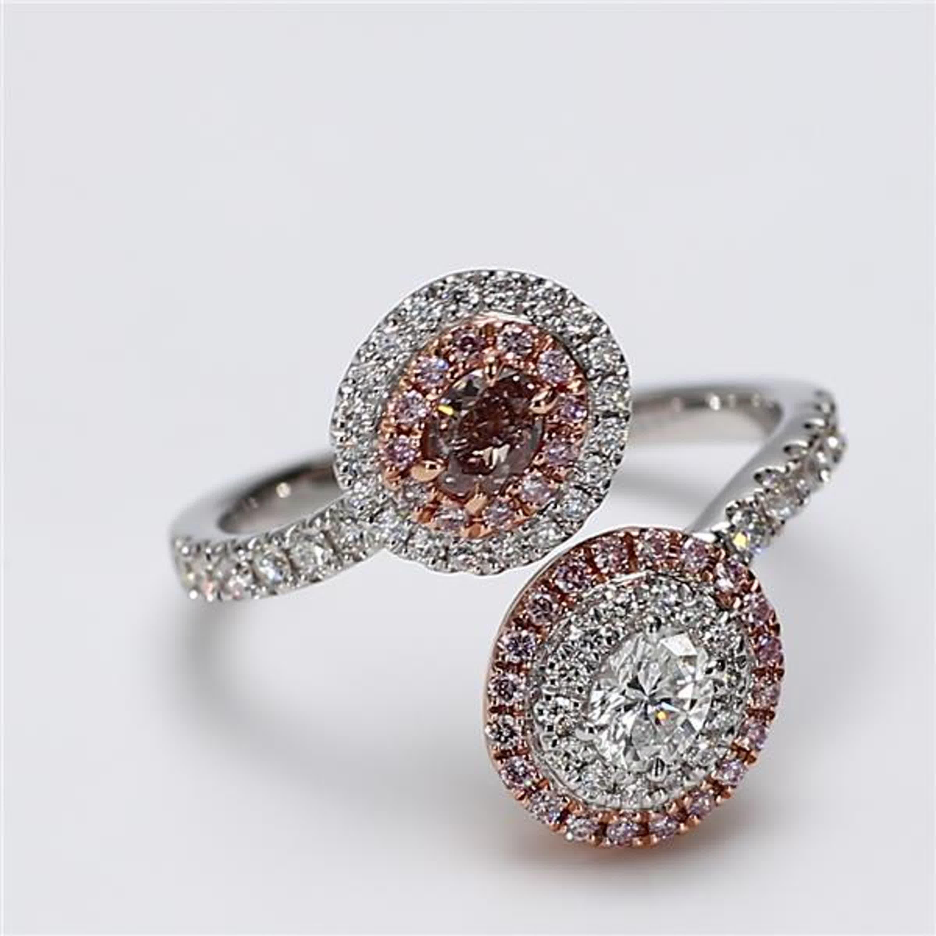 Women's GIA Certified Natural Pink Oval Diamond .90 Carat TW Gold Cocktail Ring For Sale