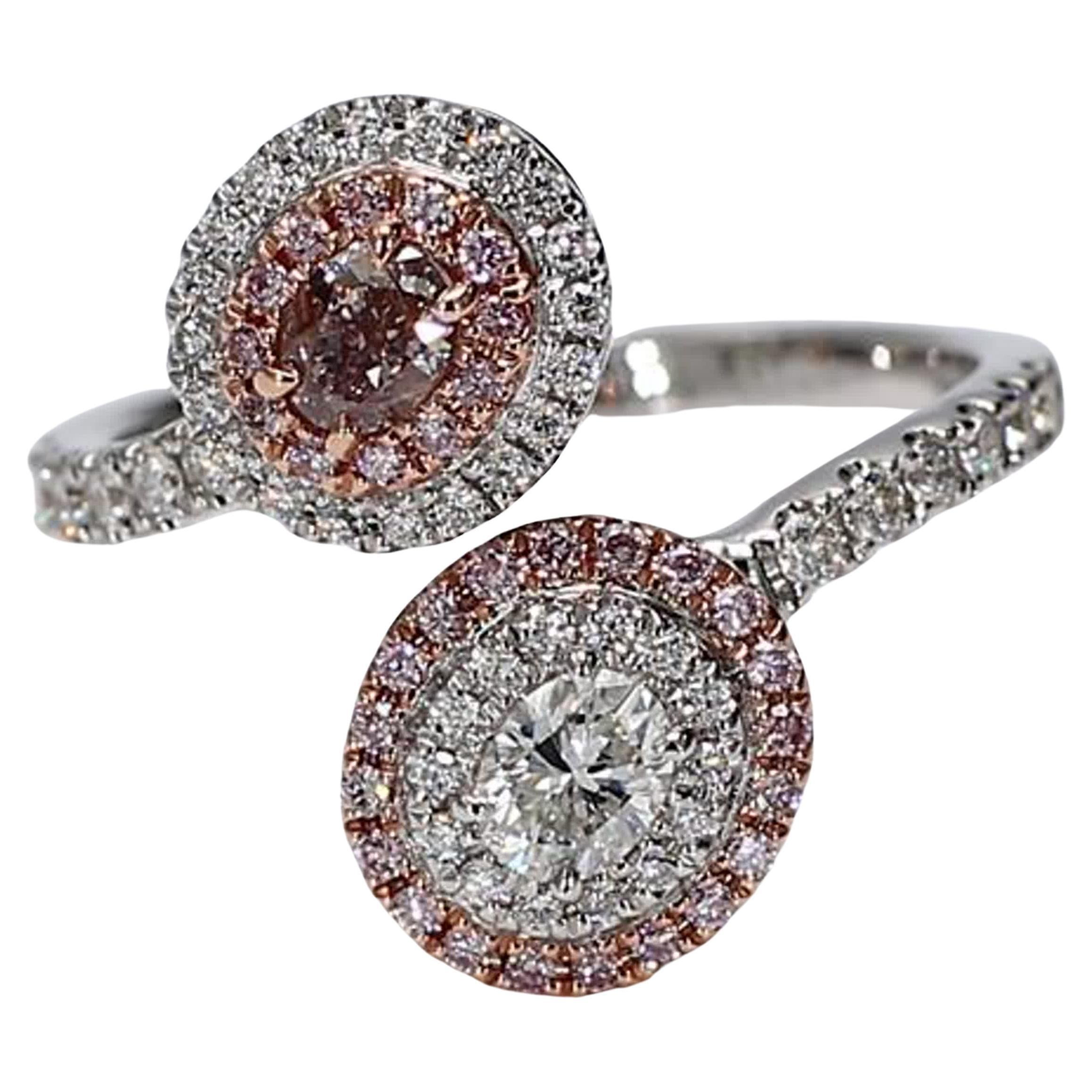 GIA-zertifizierter natürlicher rosa ovaler Diamant .90 Karat TW Gold Cocktail-Ring