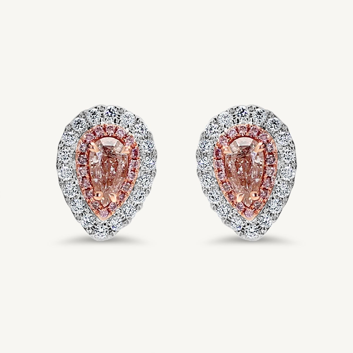 GIA Certified Natural Pink Pear and White Diamond 1.26 Carat TW Gold Earrings For Sale