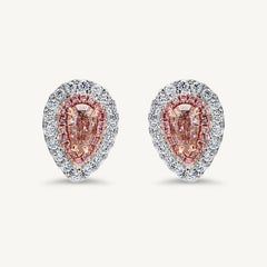 GIA Certified Natural Pink Pear and White Diamond 1.26 Carat TW Gold Earrings
