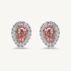 Boucles d'oreilles en or certifiées GIA, poire rose naturelle et diamant blanc de 1,26 carat TW