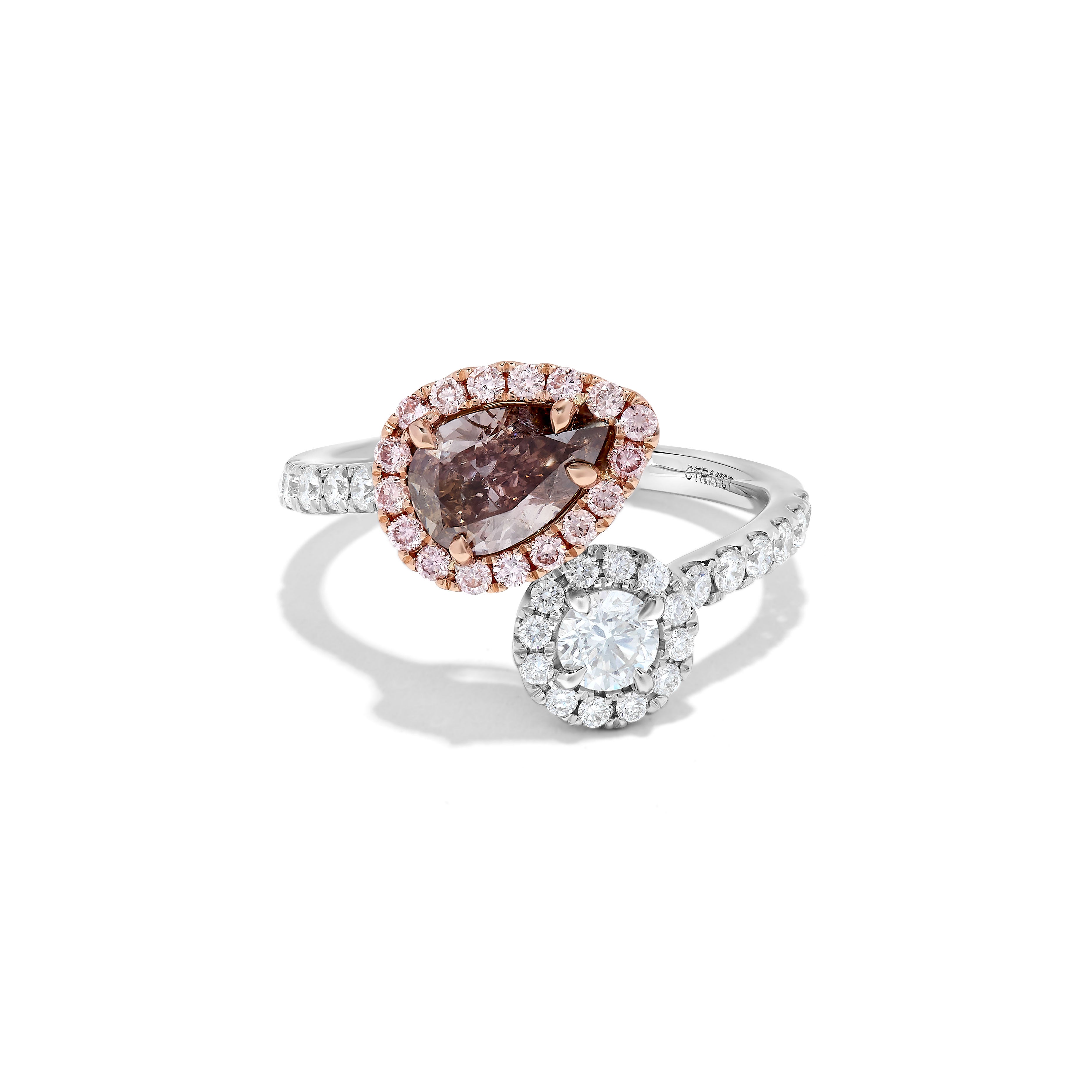 GIA Certified Natural Pink Pear and White Diamond 1.98 Carat TW Rose Gold Ring