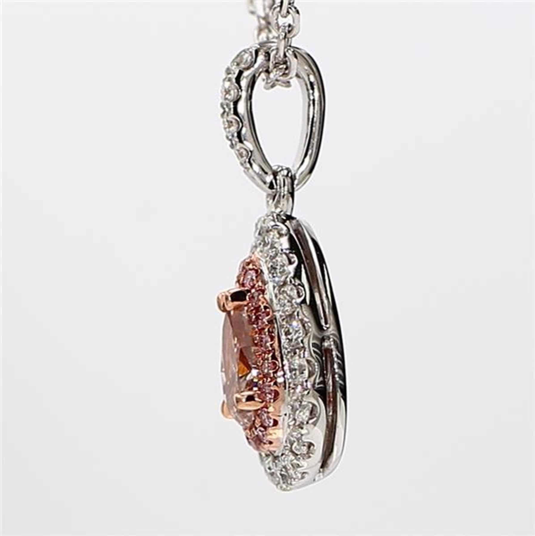 Contemporary GIA Certified Natural Pink Pear and White Diamond .81 Carat TW Gold Drop Pendant For Sale