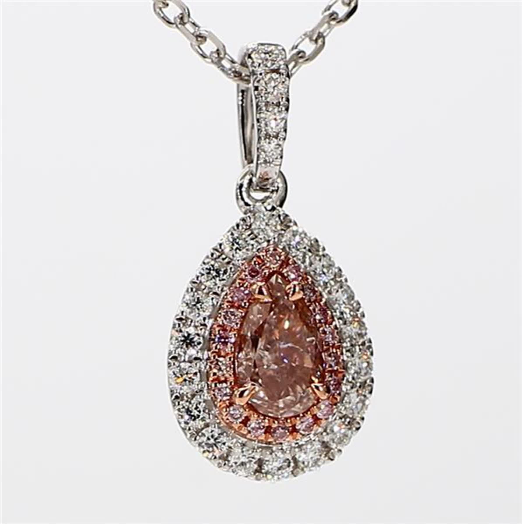 Women's GIA Certified Natural Pink Pear and White Diamond .81 Carat TW Gold Drop Pendant For Sale
