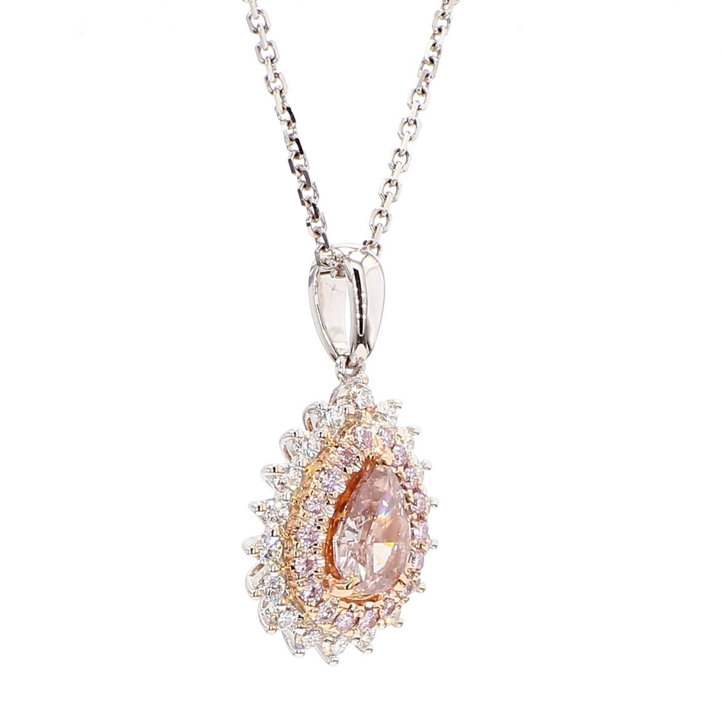 Taglio a goccia Ciondolo a goccia in oro con diamante rosa perlato naturale certificato GIA da 0.85 carati TW in vendita