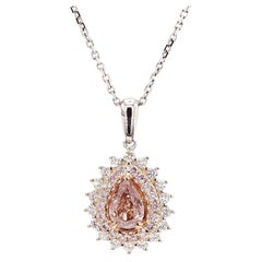 GIA Certified Natural Pink Pear Diamond 0.85 Carat TW Gold Drop Pendant