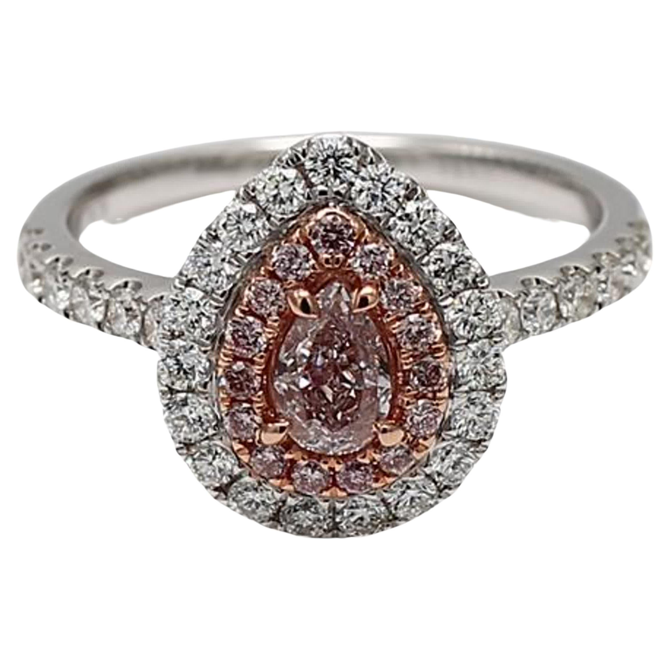 GIA Certified Natural Pink Pear Diamond 1.10 Carat TW Gold Cocktail Ring For Sale