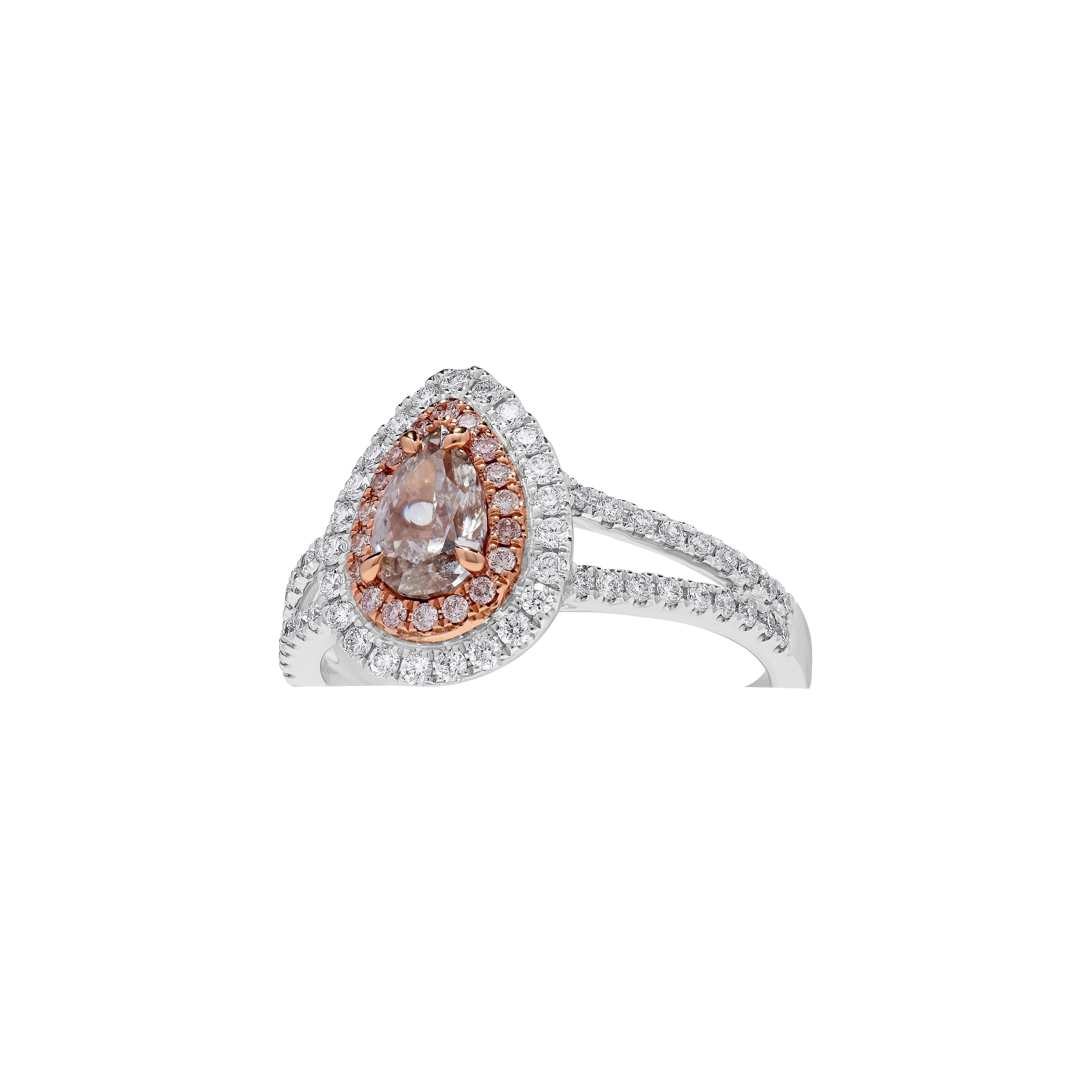 Pear Cut GIA Certified Natural Pink Pear Diamond 1.17 Carat TW Gold Cocktail Ring For Sale