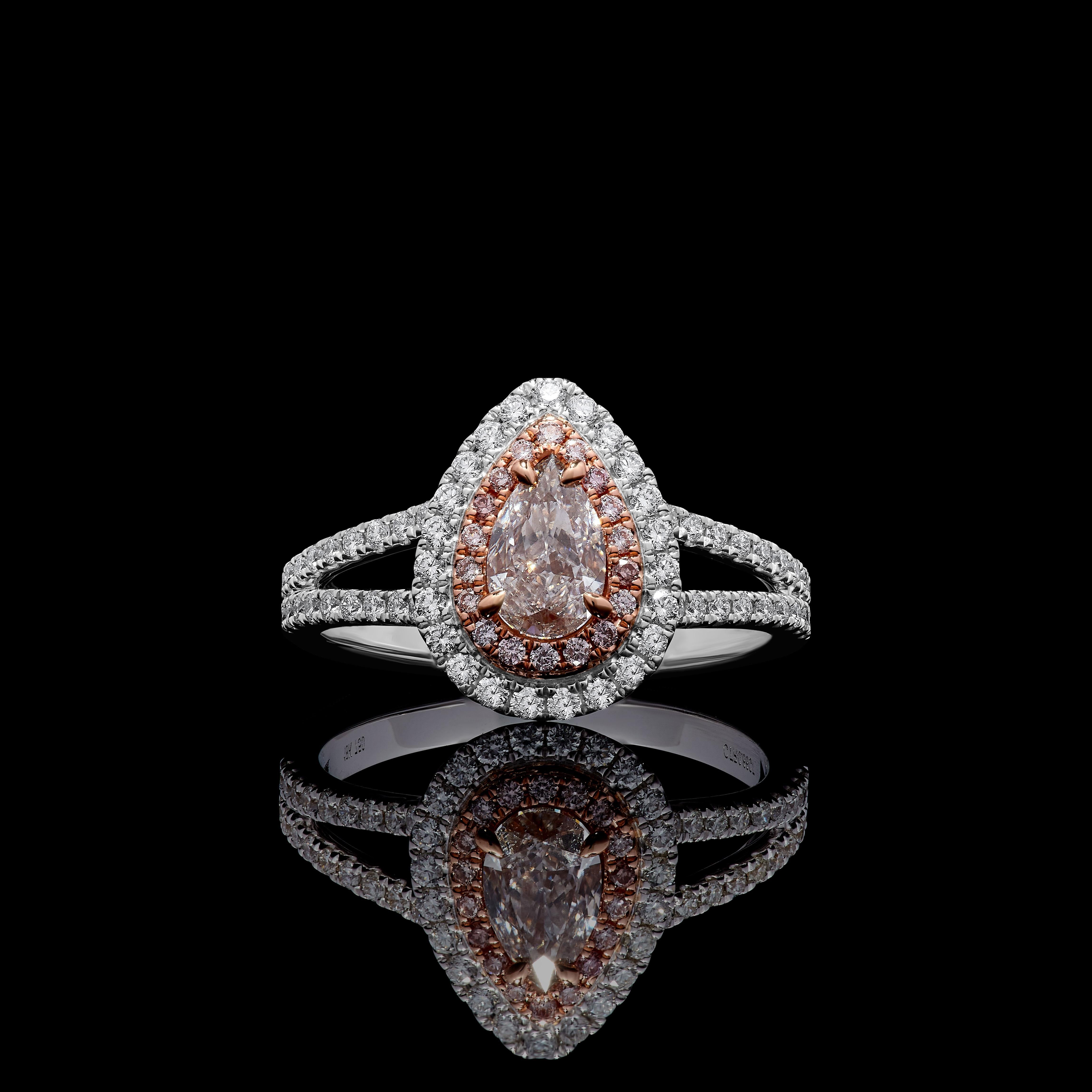 Women's GIA Certified Natural Pink Pear Diamond 1.17 Carat TW Gold Cocktail Ring For Sale