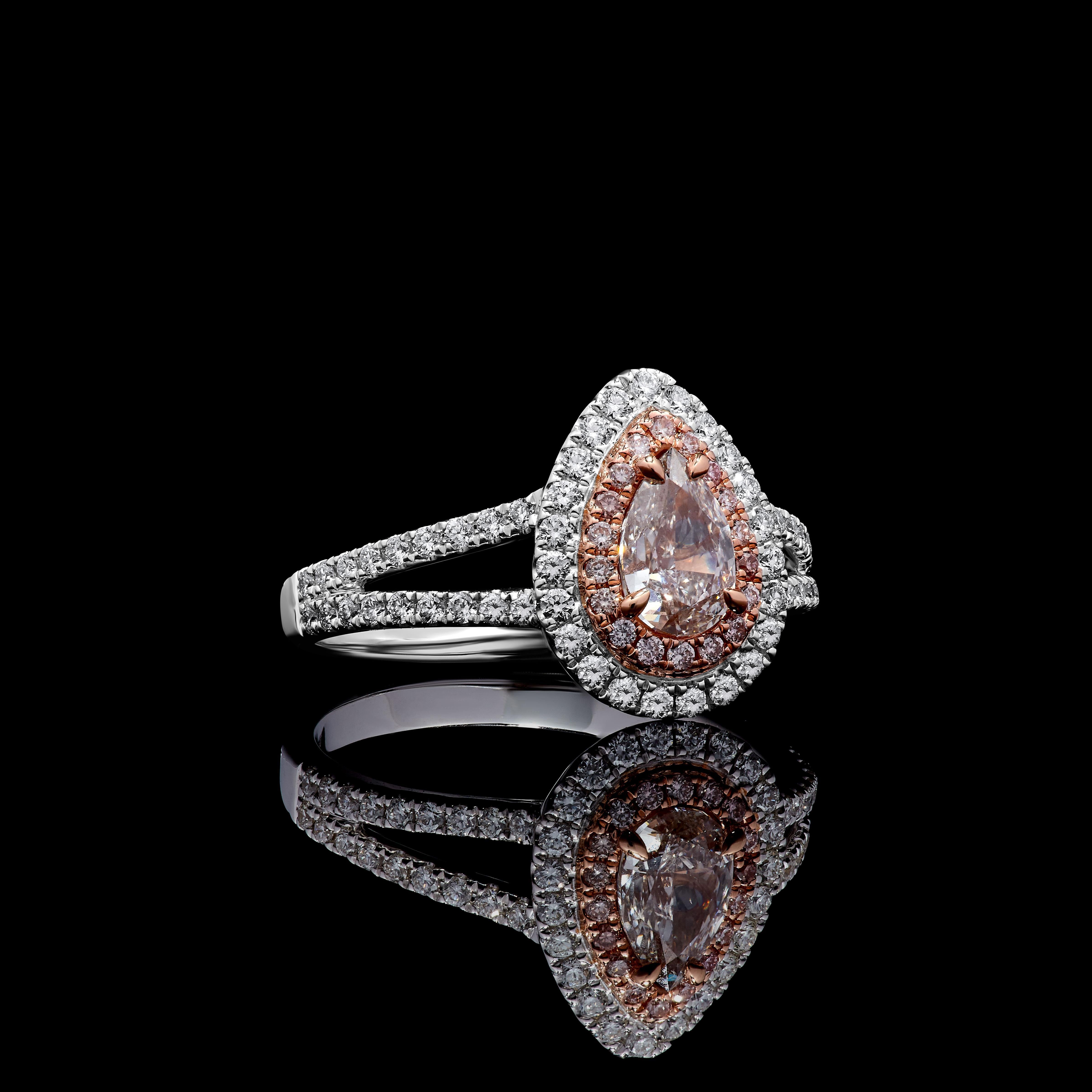 GIA Certified Natural Pink Pear Diamond 1.17 Carat TW Gold Cocktail Ring For Sale 1