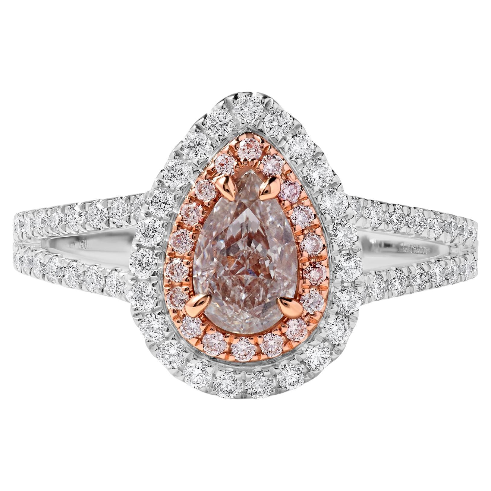 GIA Certified Natural Pink Pear Diamond 1.17 Carat TW Gold Cocktail Ring