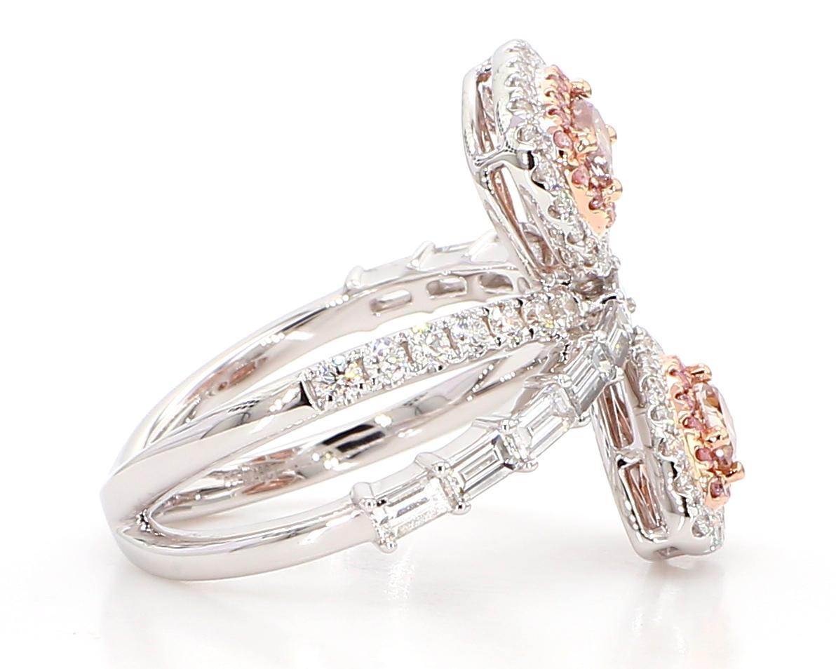 GIA-zertifizierter natürlicher rosa birnenförmiger Diamant 1.71 Karat TW Gold Cocktail-Ring 1