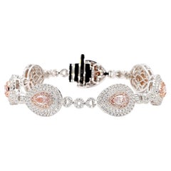 GIA Certified Natural Pink Pear Diamond 4.62 Carat TW Gold Tennis Bracelet