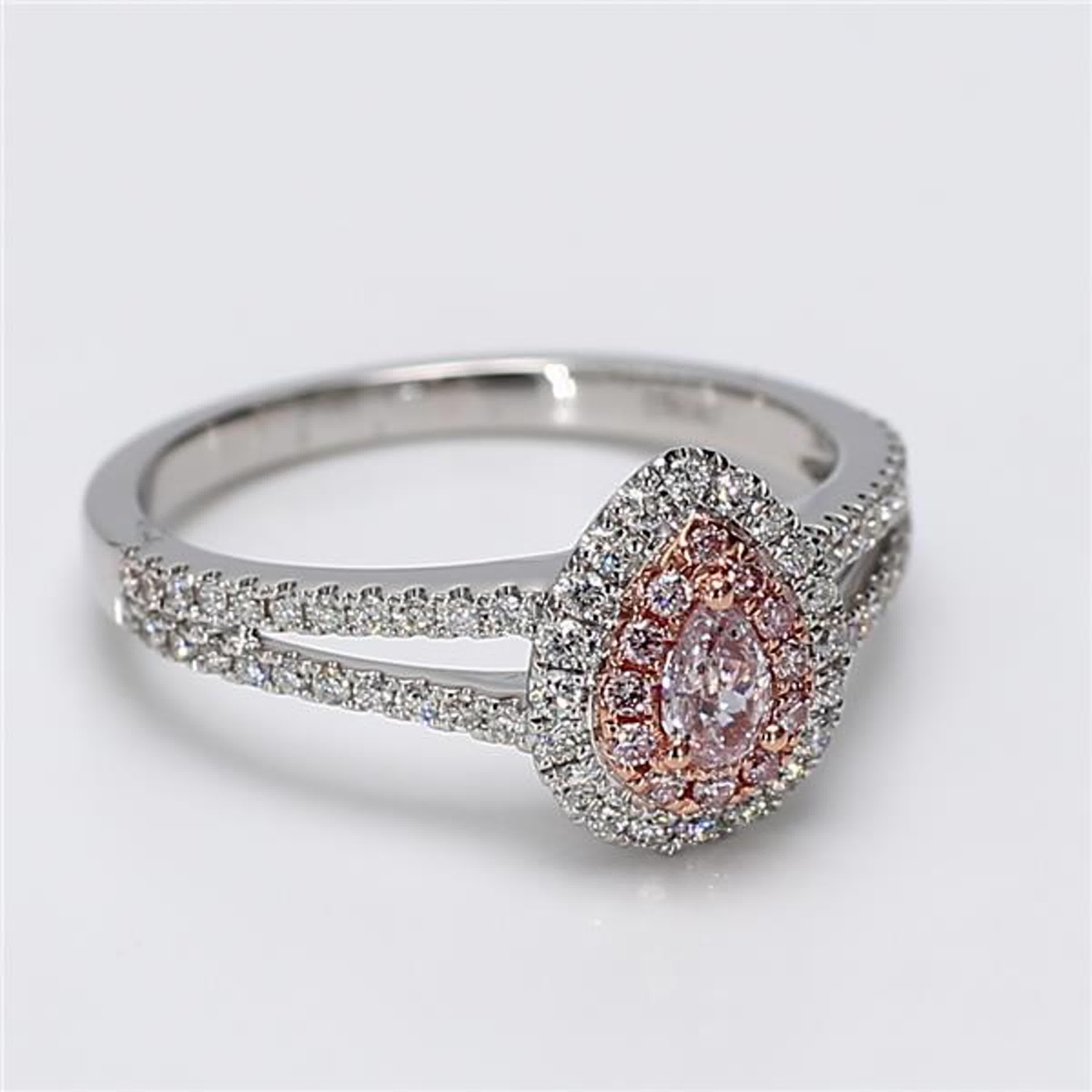 GIA Certified Natural Pink Pear Diamond .50 Carat TW Gold Cocktail Ring For Sale 1