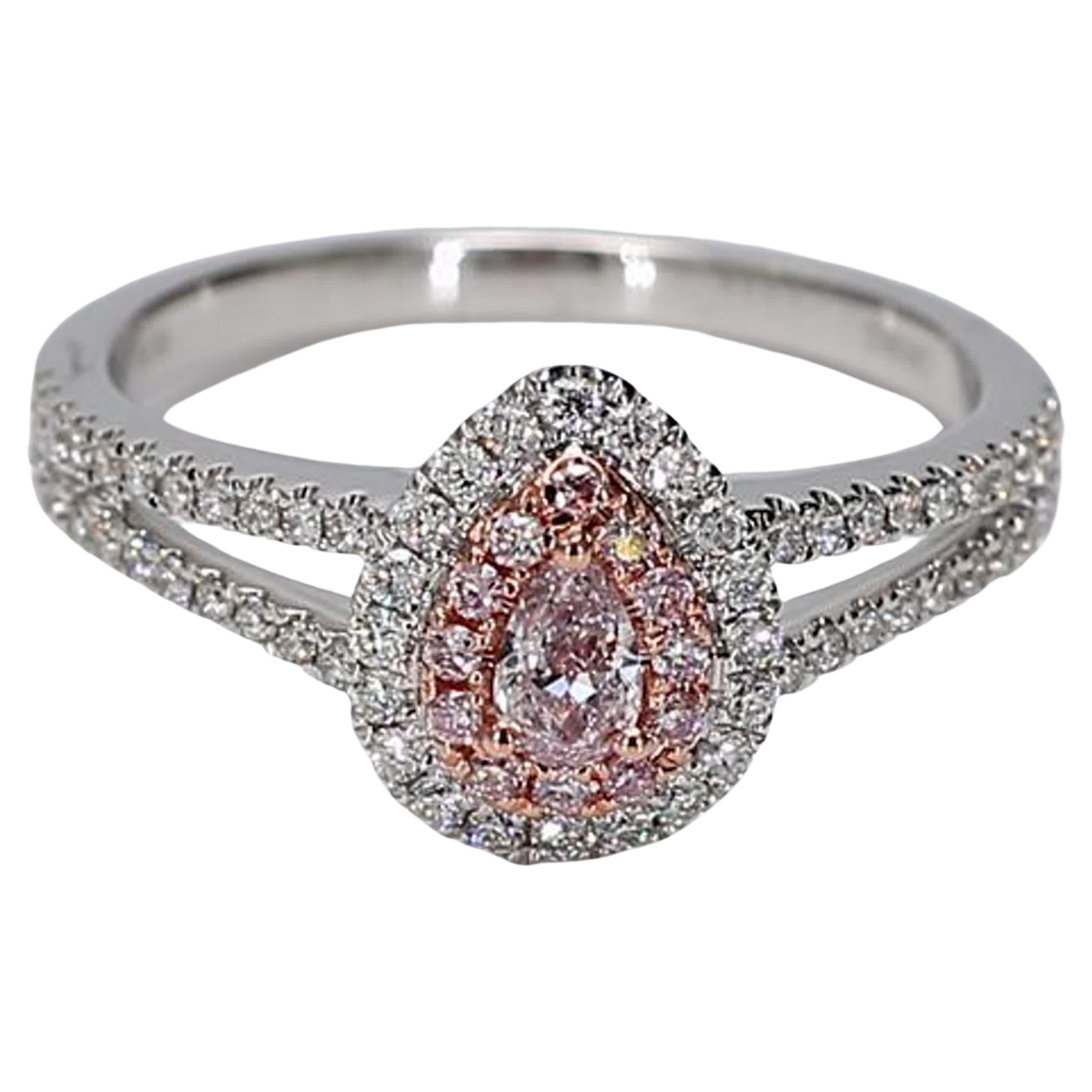 GIA Certified Natural Pink Pear Diamond .50 Carat TW Gold Cocktail Ring For Sale