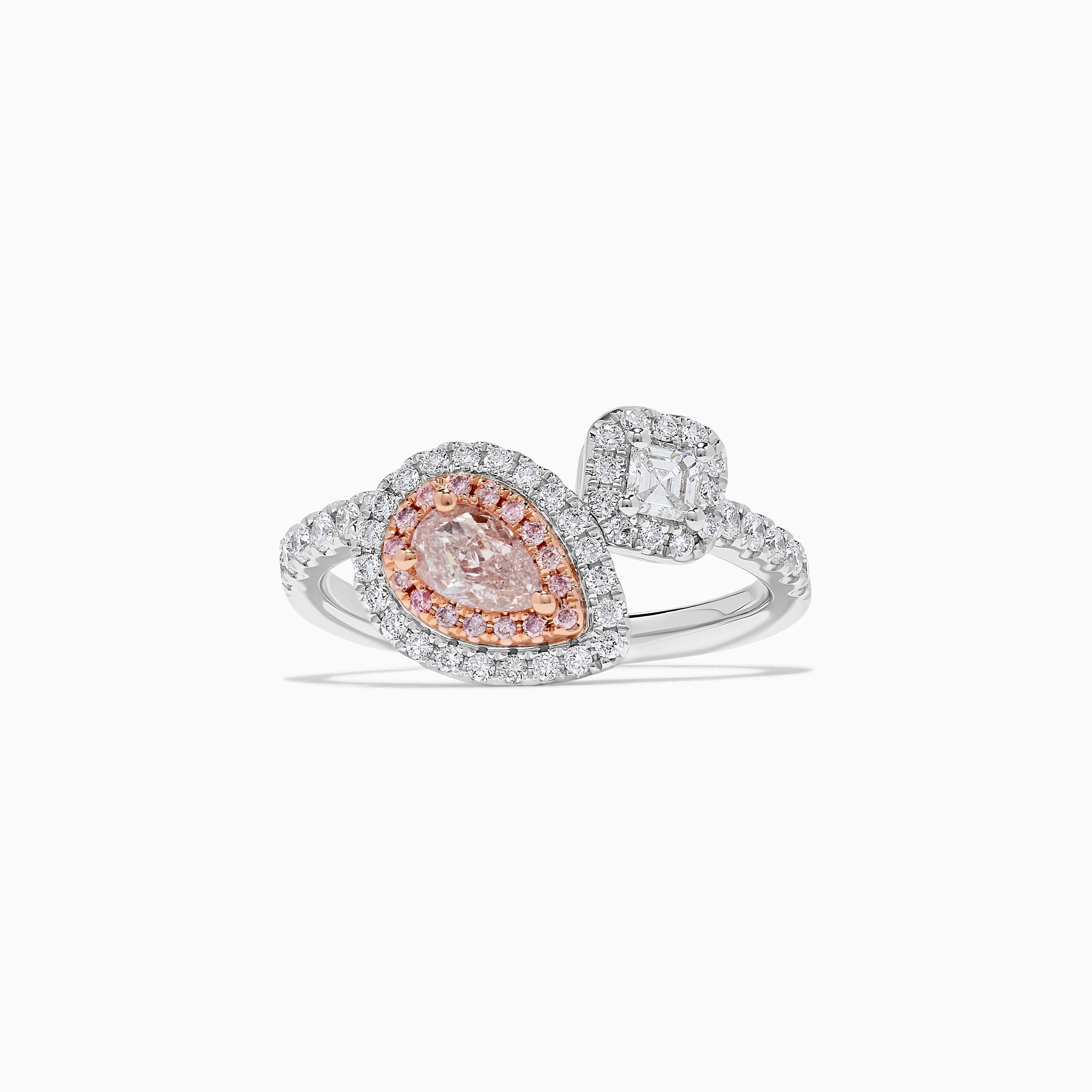 GIA-zertifizierter natürlicher rosa birnenförmiger Diamant .89 Karat TW Gold Cocktail-Ring (Zeitgenössisch) im Angebot