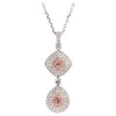 GIA Certified Natural Pink Pear Diamond .99 Carat TW Gold Drop Pendant