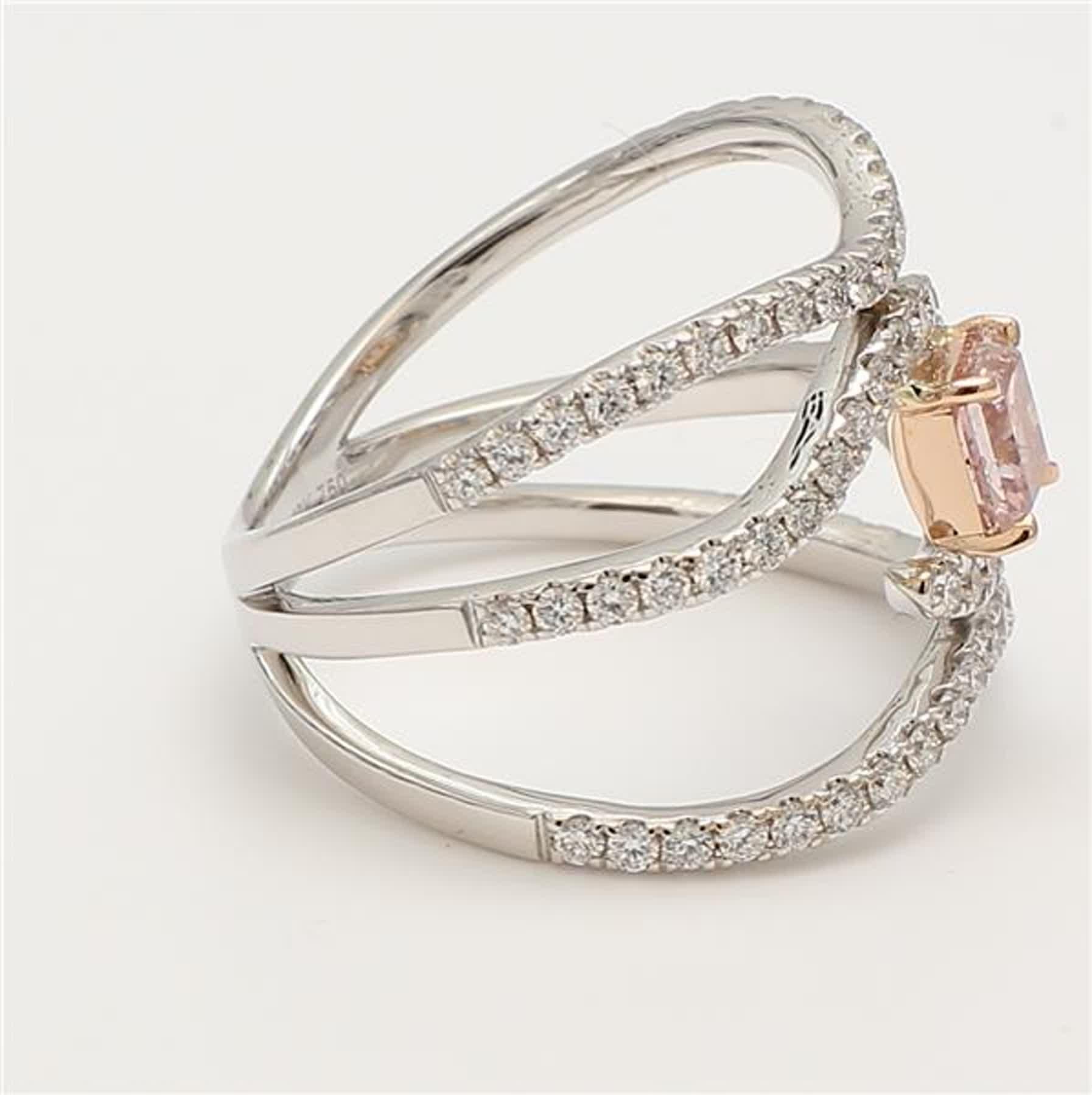 Radiant Cut GIA Certified Natural Pink Radiant and White Diamond 1.25 Carat TW Gold Ring For Sale