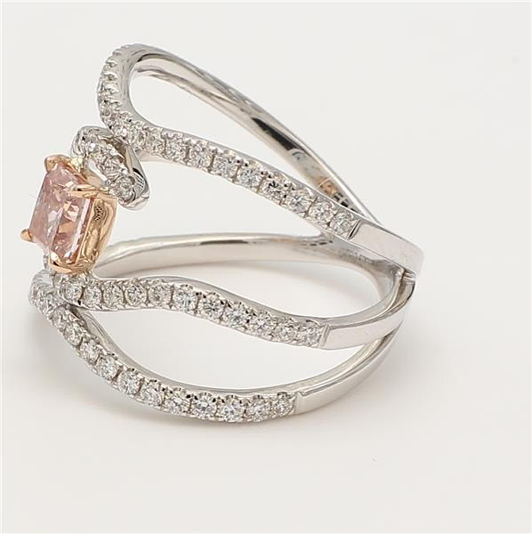 GIA Certified Natural Pink Radiant and White Diamond 1.25 Carat TW Gold Ring In New Condition For Sale In New York, NY