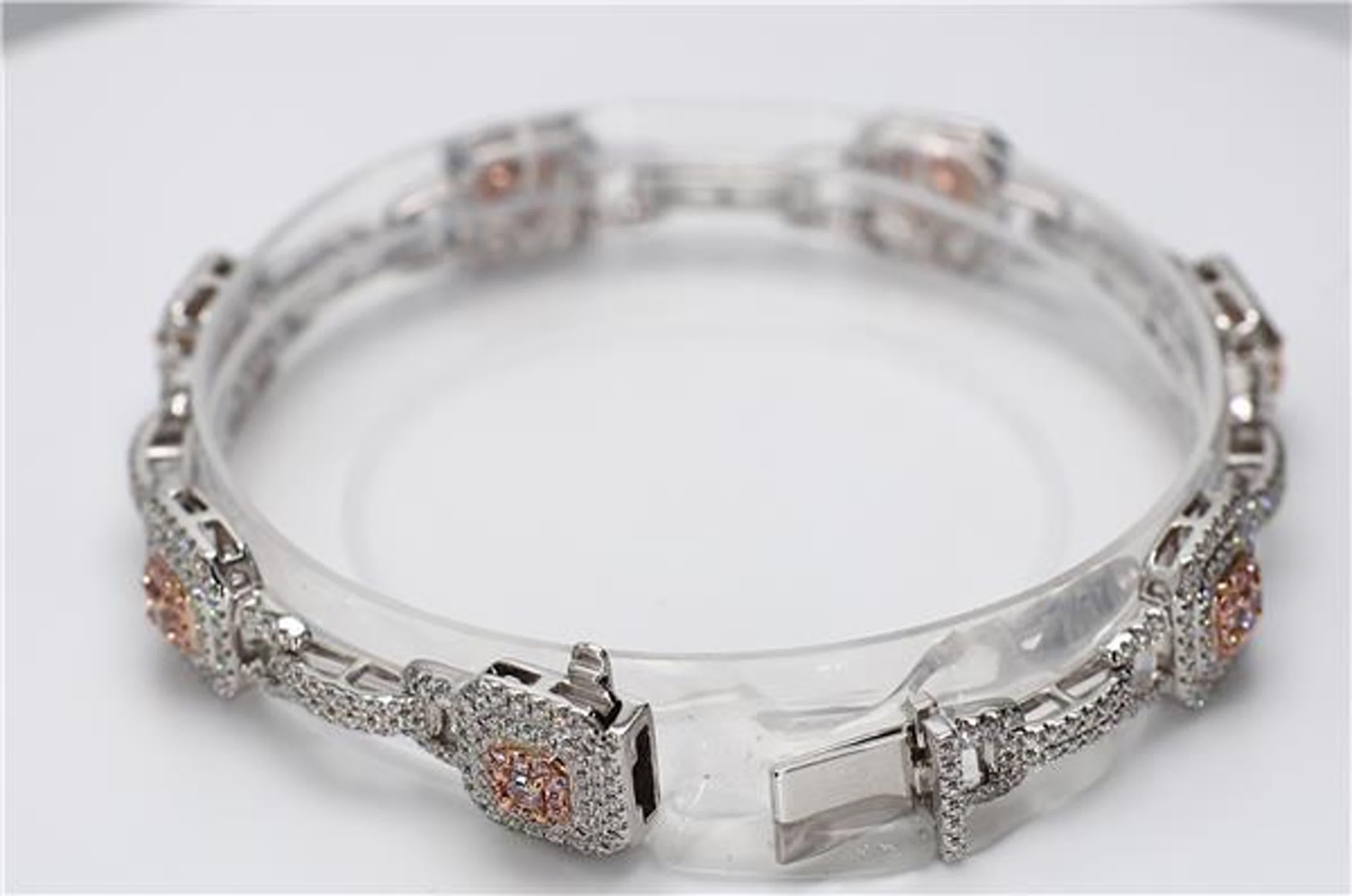 GIA-zertifiziertes natürliches rosa strahlendes und weißes Diamantarmband mit 3.19 Karat TW (Radiantschliff)