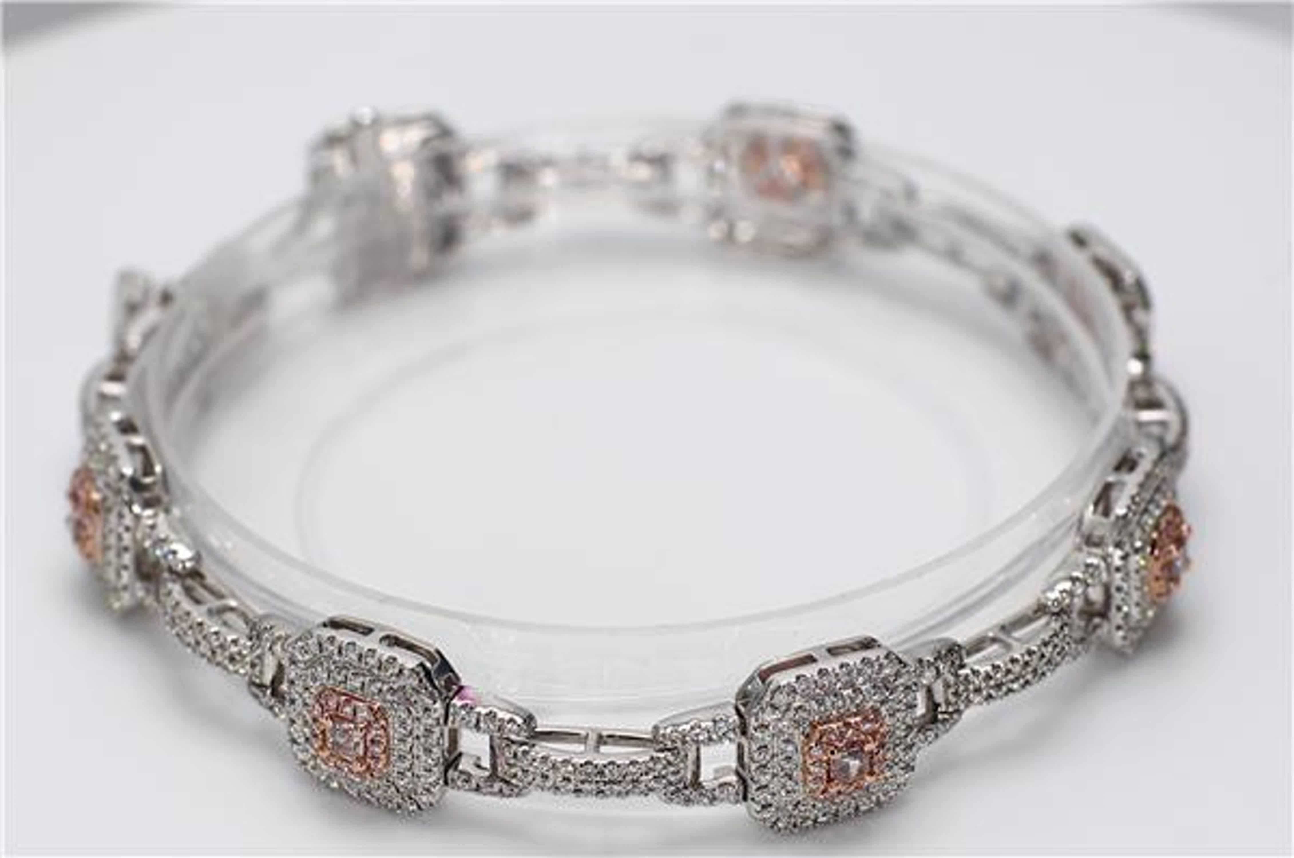 GIA Certified Natural Pink Radiant and White Diamond 3.19 Carat TW Gold Bracelet In New Condition For Sale In New York, NY